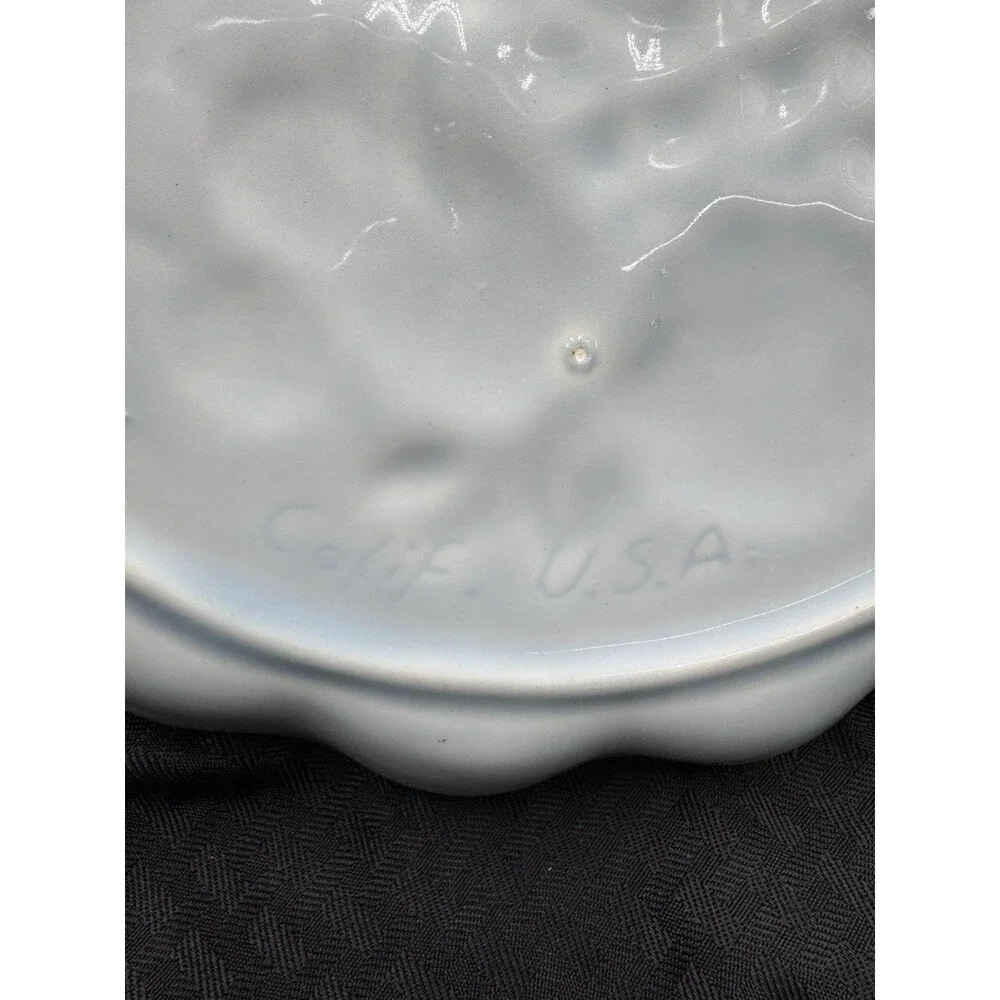 Los Angeles Potteries Serving Platter Attached Dip Bowl Green & Blue Vintage '67